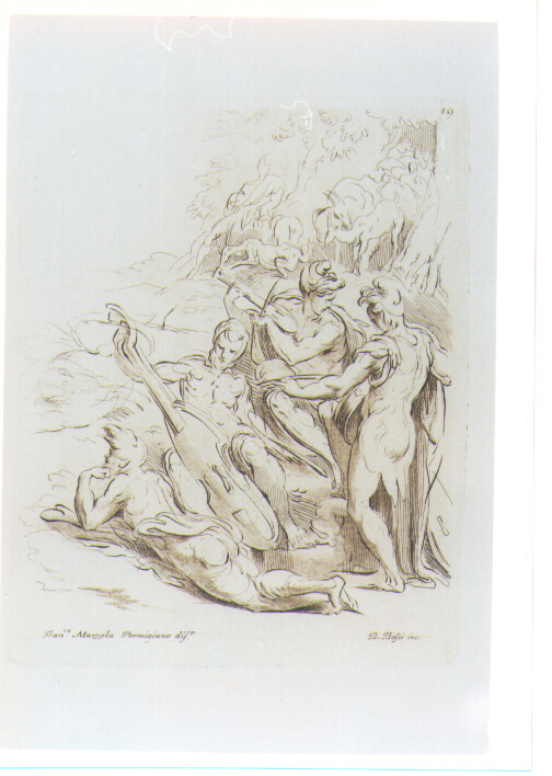 CONCERTO CAMPESTRE (stampa a colori) di Mazzola Francesco detto Parmigianino, Bossi Benigno (sec. XVIII)