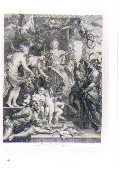 ALLEGORIA DEL BUON GOVERNO DI MARIA DEI MEDICI (stampa) di Rubens Pieter Paul, Picart Bernard, Nattier Jean Marc (sec. XVIII)