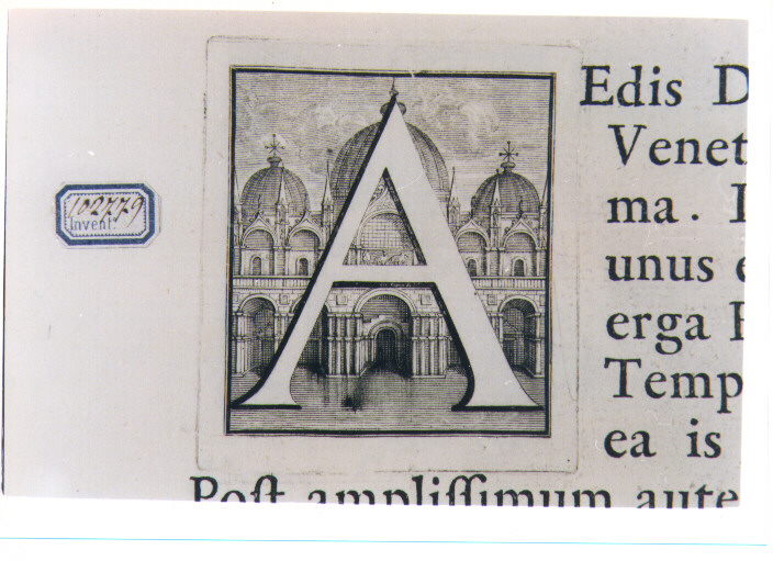 CAPOLETTERA A CON VEDUTA DELLA CHIESA DI SAN MARCO (stampa) di Van Audenaerde Robert (sec. XVIII)