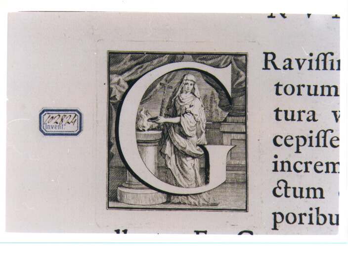 CAPOLETTERA G CON ALLEGORIA DELLA FEDE (stampa) di Van Audenaerde Robert (sec. XVIII)