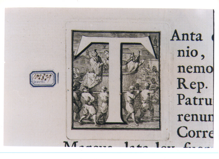 CAPOLETTERA T CON SCENA DI VITA CITTADINA (stampa) di Van Audenaerde Robert (sec. XVIII)