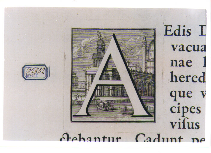CAPOLETTERA A CON VEDUTA DI VENEZIA (stampa) di Van Audenaerde Robert (sec. XVIII)