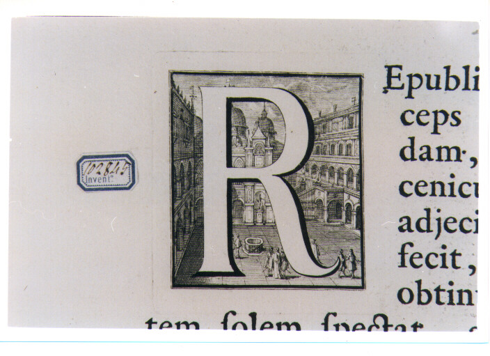 CAPOLETTERA R CON VEDUTA DEL CORTILE DI PALAZZO DUCALE (stampa) di Van Audenaerde Robert (sec. XVIII)