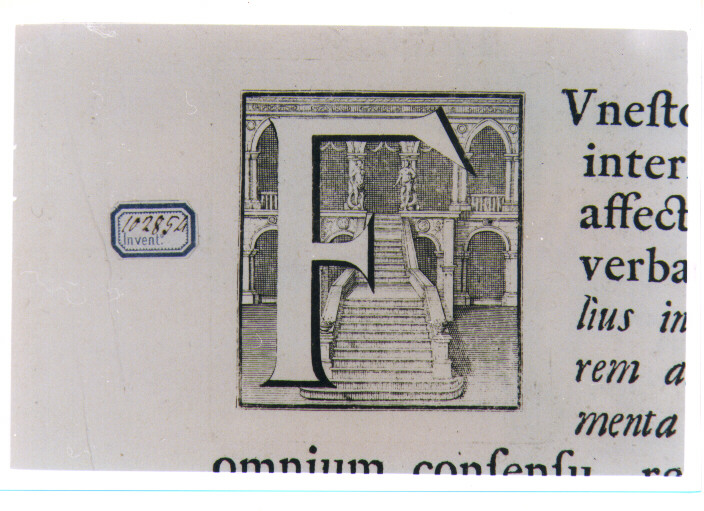 CAPOLETTERA F CON VEDUTA DELLO SCALONE DI PALAZZO DUCALE (stampa) di Van Audenaerde Robert (sec. XVIII)