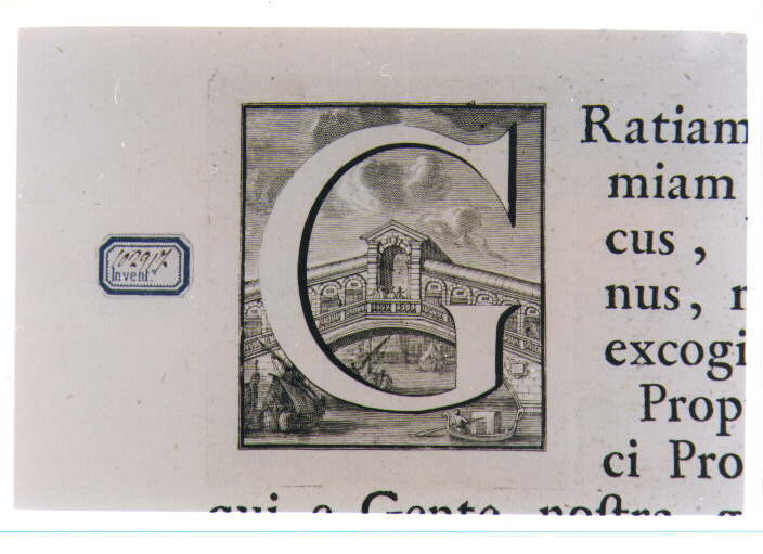 CAPOLETTERA G CON VEDUTA DEL PONTE DI RIALTO (stampa) di Van Audenaerde Robert (sec. XVIII)