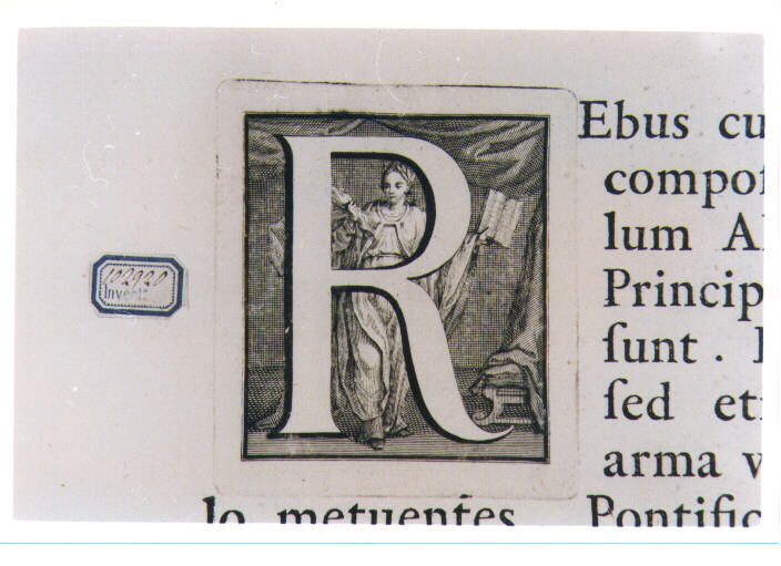 CAPOLETTERA R CON FIGURA ALLEGORICA FEMMINILE (stampa) di Van Audenaerde Robert (sec. XVIII)