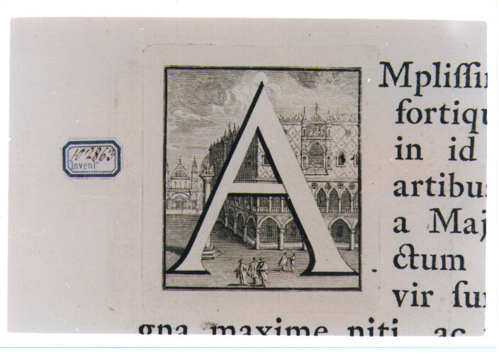CAPOLETTERA A CON VEDUTA DI PALAZZO DUCALE (stampa) di Van Audenaerde Robert (sec. XVIII)