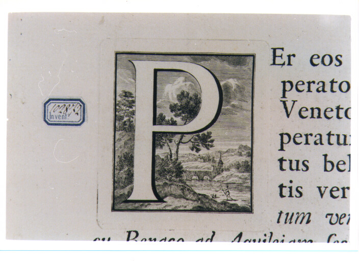 CAPOLETTERA P CON PAESAGGIO (stampa) di Van Audenaerde Robert (sec. XVIII)