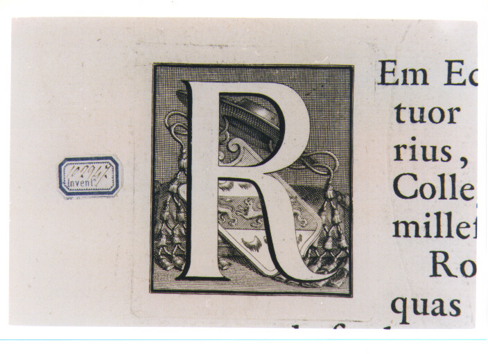 CAPOLETTERA R CON STEMMA DELLA FAMIGLIA BARBADIGO E CAPPELLO CARDINALIZIO (stampa) di Van Audenaerde Robert (sec. XVIII)