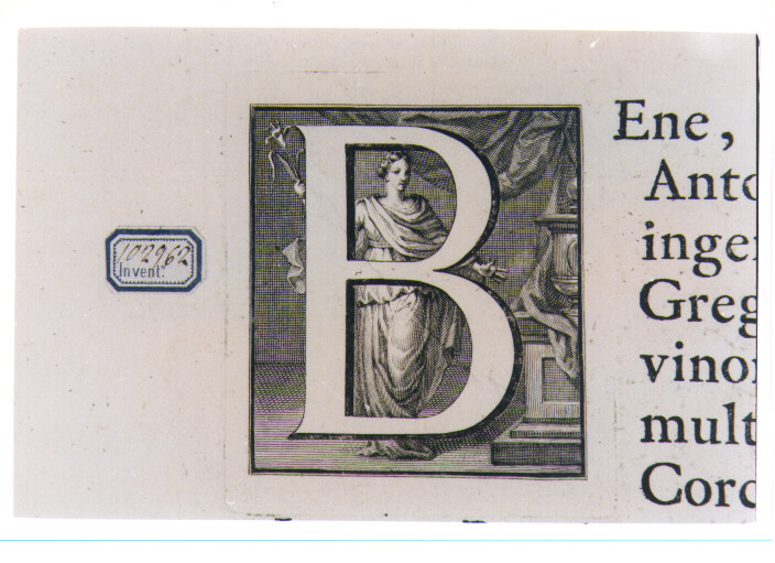 CAPOLETTERA B CON ALLEGORIA DELLA PUREZZA (stampa) di Van Audenaerde Robert (sec. XVIII)