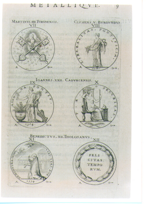 SEI MEDAGLIE DI PONTEFICI FRANCESI (stampa) di De Bie Jacques detto Jacobus Biesius (sec. XVII)