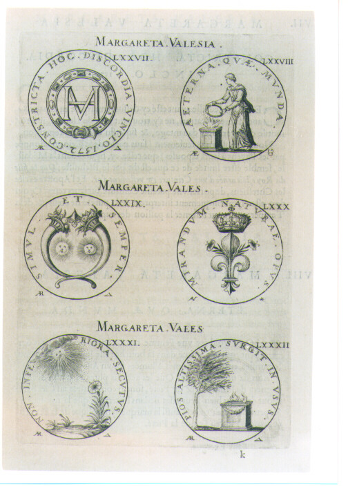 SEI MEDAGLIE DI MARGHERITA REGINA DI NAVARRA (stampa) di De Bie Jacques detto Jacobus Biesius (sec. XVII)