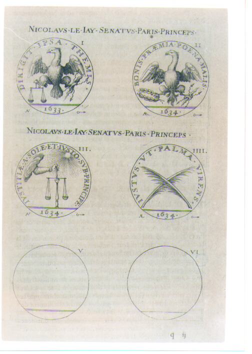SEI MEDAGLIE DI NICOLAUS LE IAY PRESIDENTE DEL SENATO DI PARIGI (stampa) di De Bie Jacques detto Jacobus Biesius (sec. XVII)