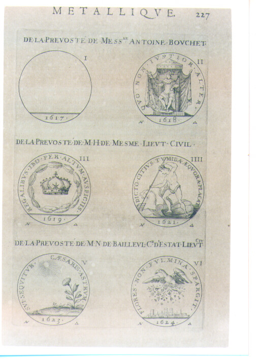 SEI MEDAGLIE DI UOMINI ILLUSTRI FRANCESI (stampa) di De Bie Jacques detto Jacobus Biesius (sec. XVII)