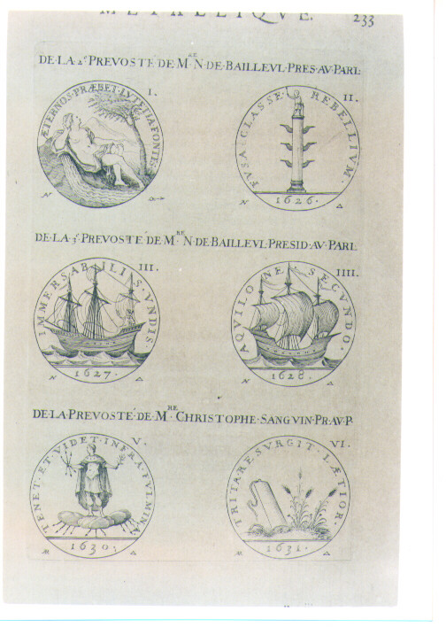 SEI MEDAGLIE DI UOMINI ILLUSTRI FRANCESI (stampa) di De Bie Jacques detto Jacobus Biesius (sec. XVII)
