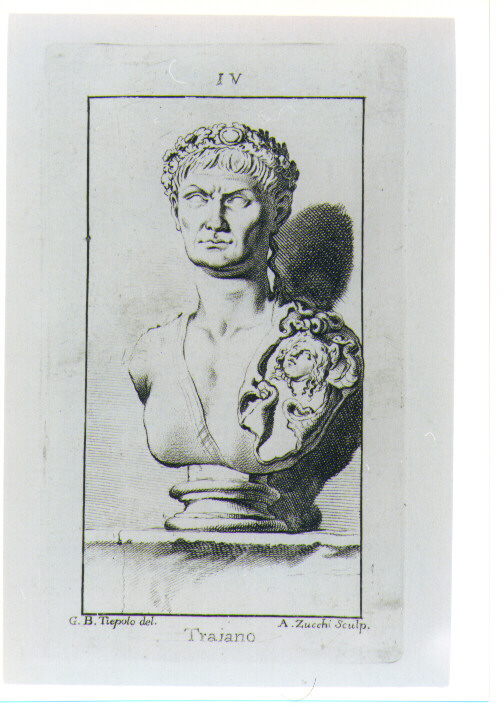 BUSTO MARMOREO DI TRAIANO (stampa) di Zucchi Antonio, Tiepolo Giovanni Battista (sec. XVIII)