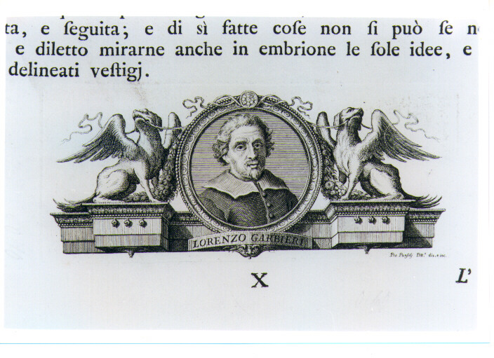 RITRATTO DI LORENZO GARBIERI (stampa) di Panfili Pio (sec. XVIII)