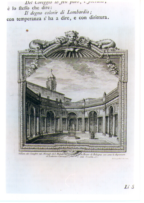 VEDUTA DEL CHIOSTRO DI SAN MICHELE IN BOSCO (stampa) di Panfili Pio (sec. XVIII)
