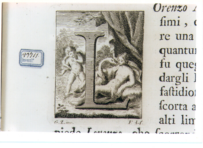 CAPOLETTERA L CON LEDA E IL CIGNO (stampa) di Zocchi Giuseppe, Allegrini Francesco (sec. XVIII)