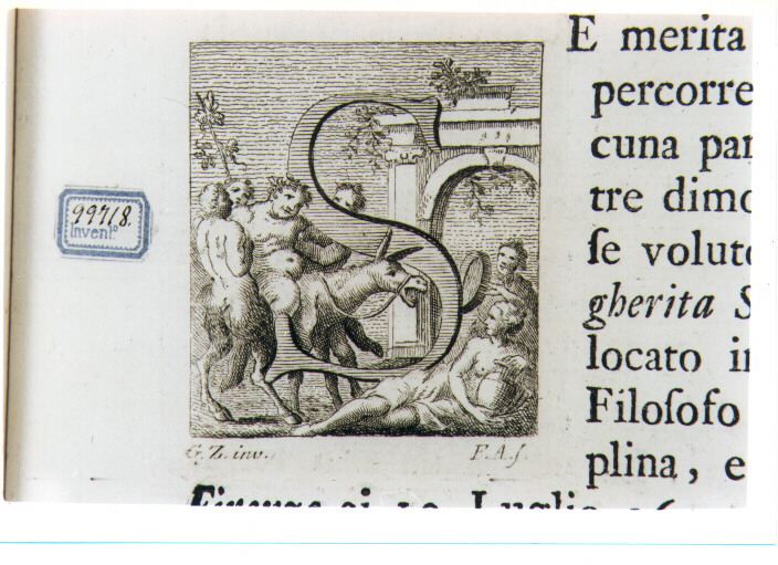 CAPOLETTERA S CON SILENO EBBRO (stampa) di Allegrini Francesco, Zocchi Giuseppe (sec. XVIII)