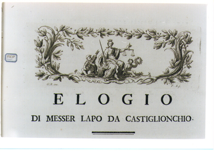 ALLEGORIA DELLA GIUSTIZIA TRA LA PACE E LA GUERRA (stampa) di Zocchi Giuseppe, Allegrini Francesco (sec. XVIII)