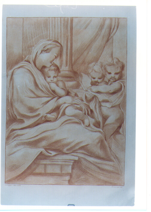 MADONNA CON BAMBINO E ANGELI (stampa a colori) di Allegri Antonio detto Correggio, Scacciati Andrea II (sec. XVIII)