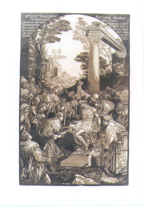 RESURREZIONE DI LAZZARO (stampa tagliata) di Da Ponte Leandro detto Leandro Bassano (attribuito), Jackson John Baptist (sec. XVIII)