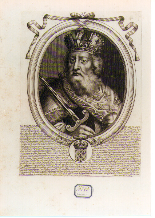 RITRATTO DI CARLO MAGNO (stampa controfondata smarginata) di De Larmessin Nicolas il Vecchio (seconda metà sec. XVII)