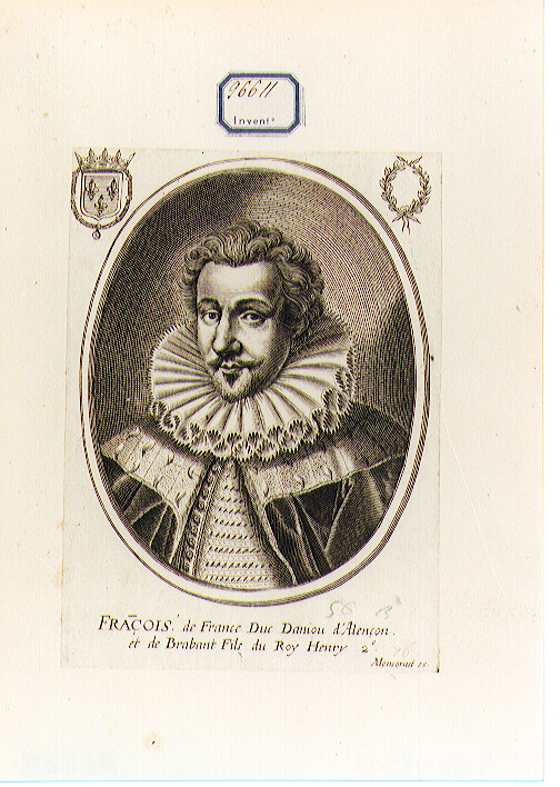 RITRATTO DI FRANCESCO DUCA D'ANGIO' (stampa controfondata smarginata) di Moncornet Balthasar (CERCHIA) (sec. XVII)