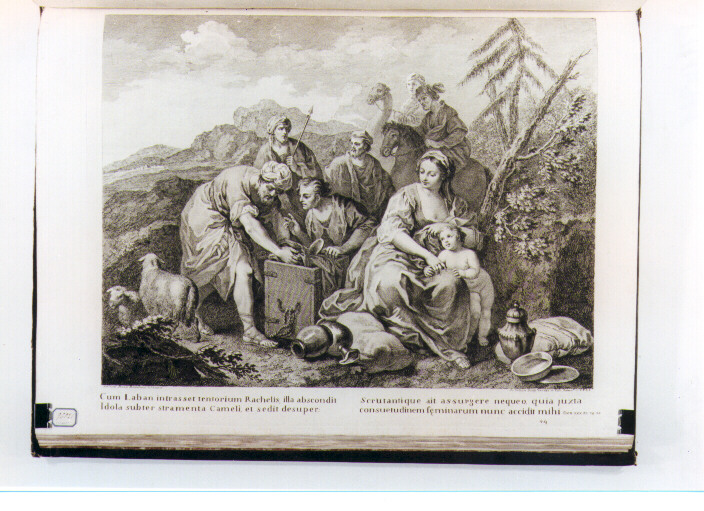 RACHELE NASCONDE GLI IDOLI (stampa) di Amigoni Jacopo, Volpato Giovanni, Bartolozzi Francesco (sec. XVIII)
