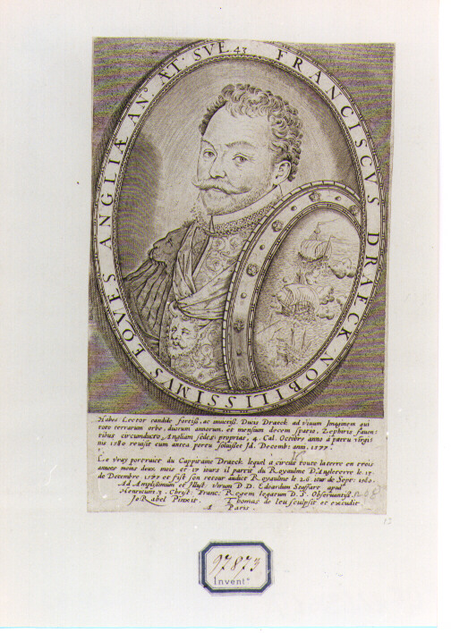 RITRATTO DI FRANCIS DRAKE (stampa controfondata smarginata) di Rabel Jean, De Leu Thomas (secc. XVI/ XVII)