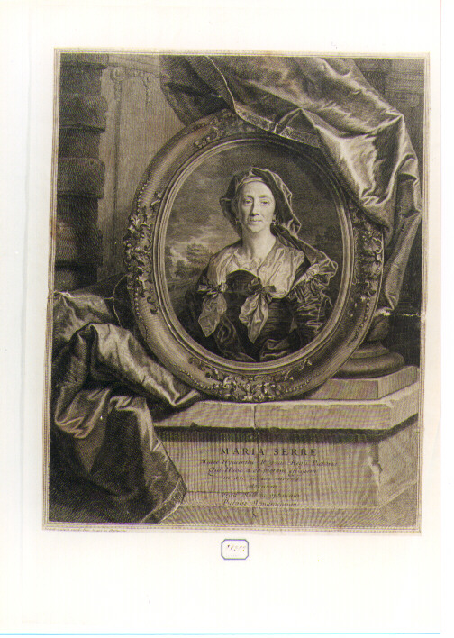 RITRATTO DI MARIA SERRE (stampa controfondata smarginata) di Rigaud Hyacinthe, Drevet Pierre (primo quarto sec. XVIII)