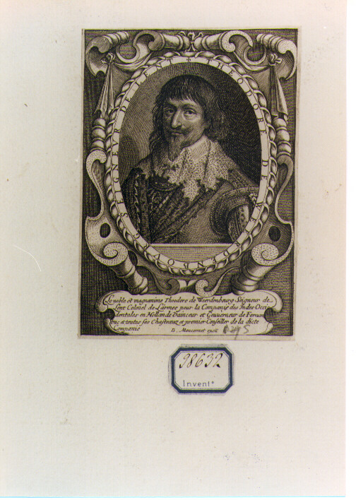 RITRATTO DI THEODORE DE WERDENBOURG (stampa controfondata smarginata) di Moncornet Balthasar (CERCHIA) (sec. XVII)