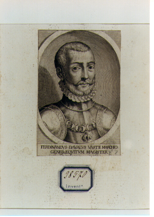 RITRATTO DI FERDINANDO D'AVALOS (stampa controfondata smarginata) di Greuter Joseph (sec. XVII)