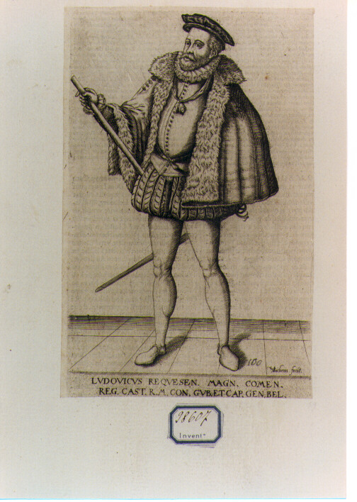 RITRATTO DI LUDOVICO REQUESEIUS (stampa controfondata smarginata) di Van Sichem Christoffel II (sec. XVII)