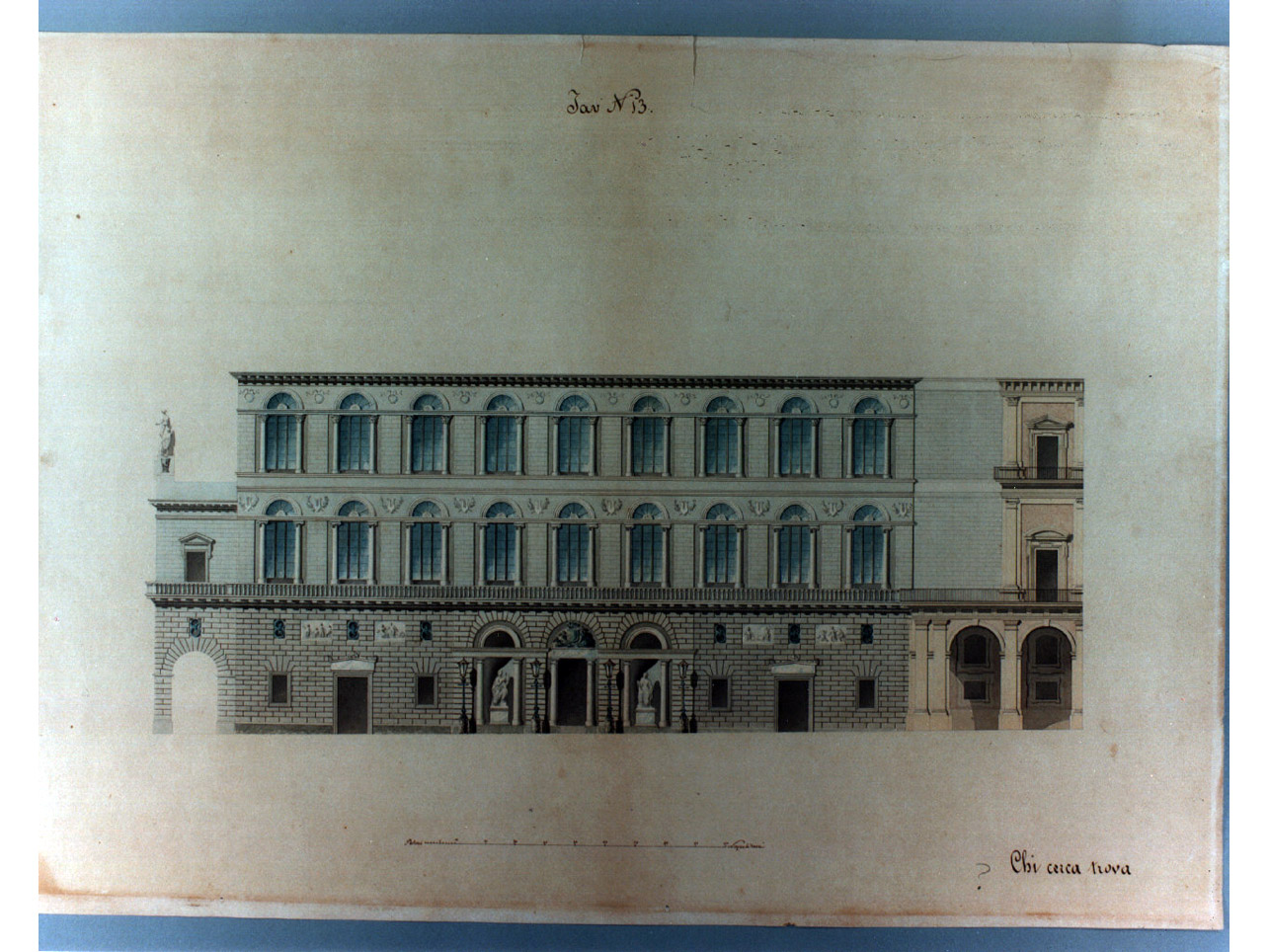 prospetto laterale del teatro di San Carlo (disegno, elemento d'insieme) di Gavaudán Francesco, Gesuè Pietro (sec. XIX)