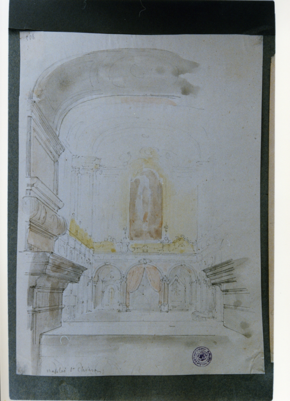interno della chiesa di Santa Chiara a Napoli (disegno) di Vervloet Frans (sec. XIX)