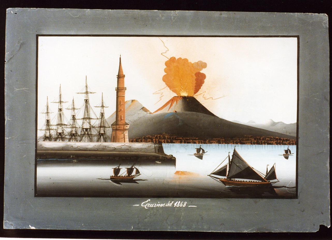 veduta del Vesuvio in eruzione (disegno) - ambito napoletano (sec. XIX)