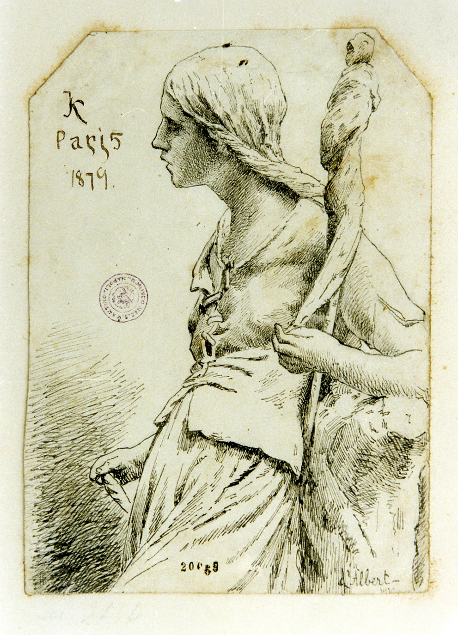 ragazza con fuso (disegno) di Kalckar Isidor (sec. XIX)