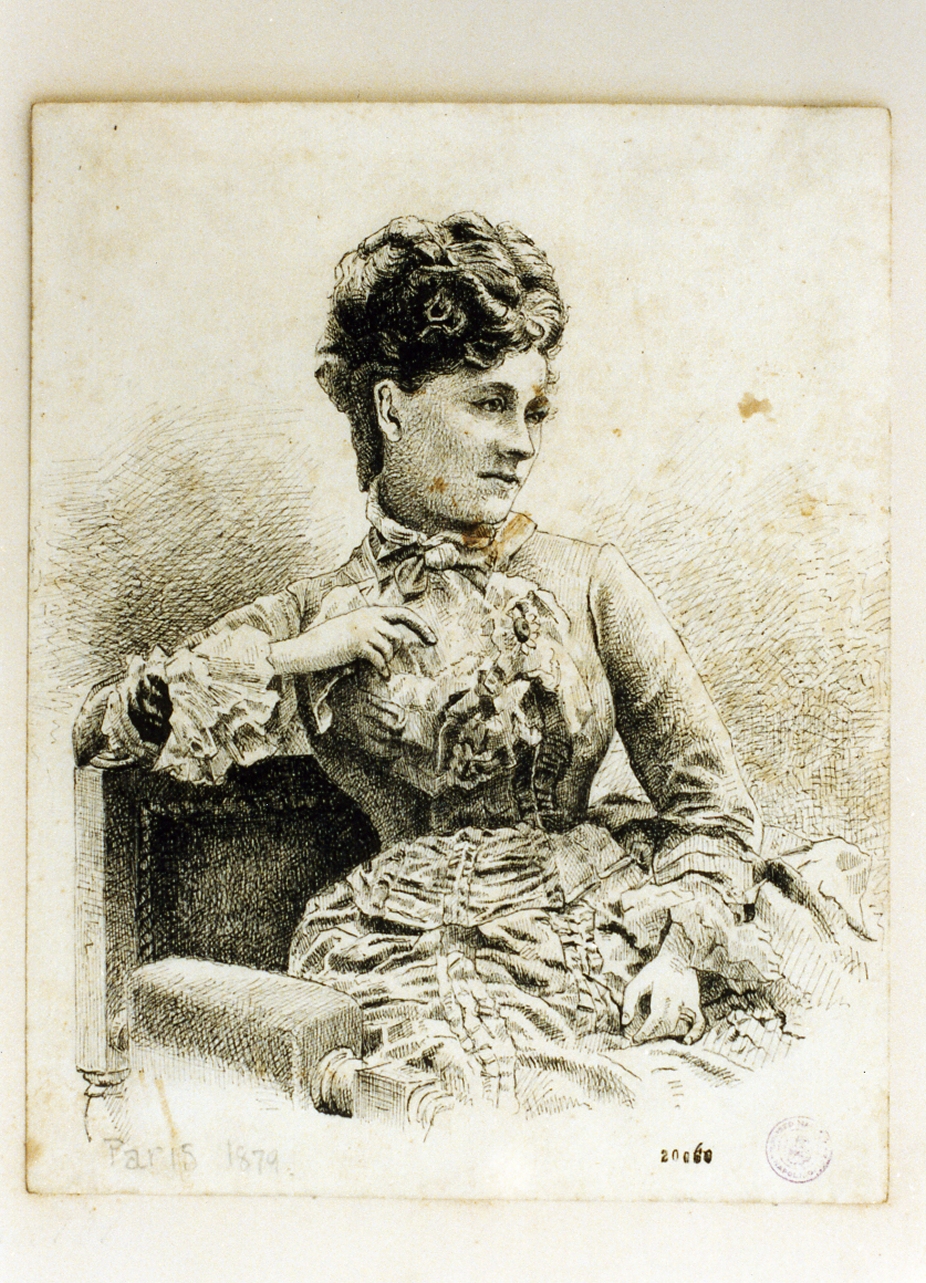 ritratto femminile a mezza figura (disegno) di Kalckar Isidor (sec. XIX)