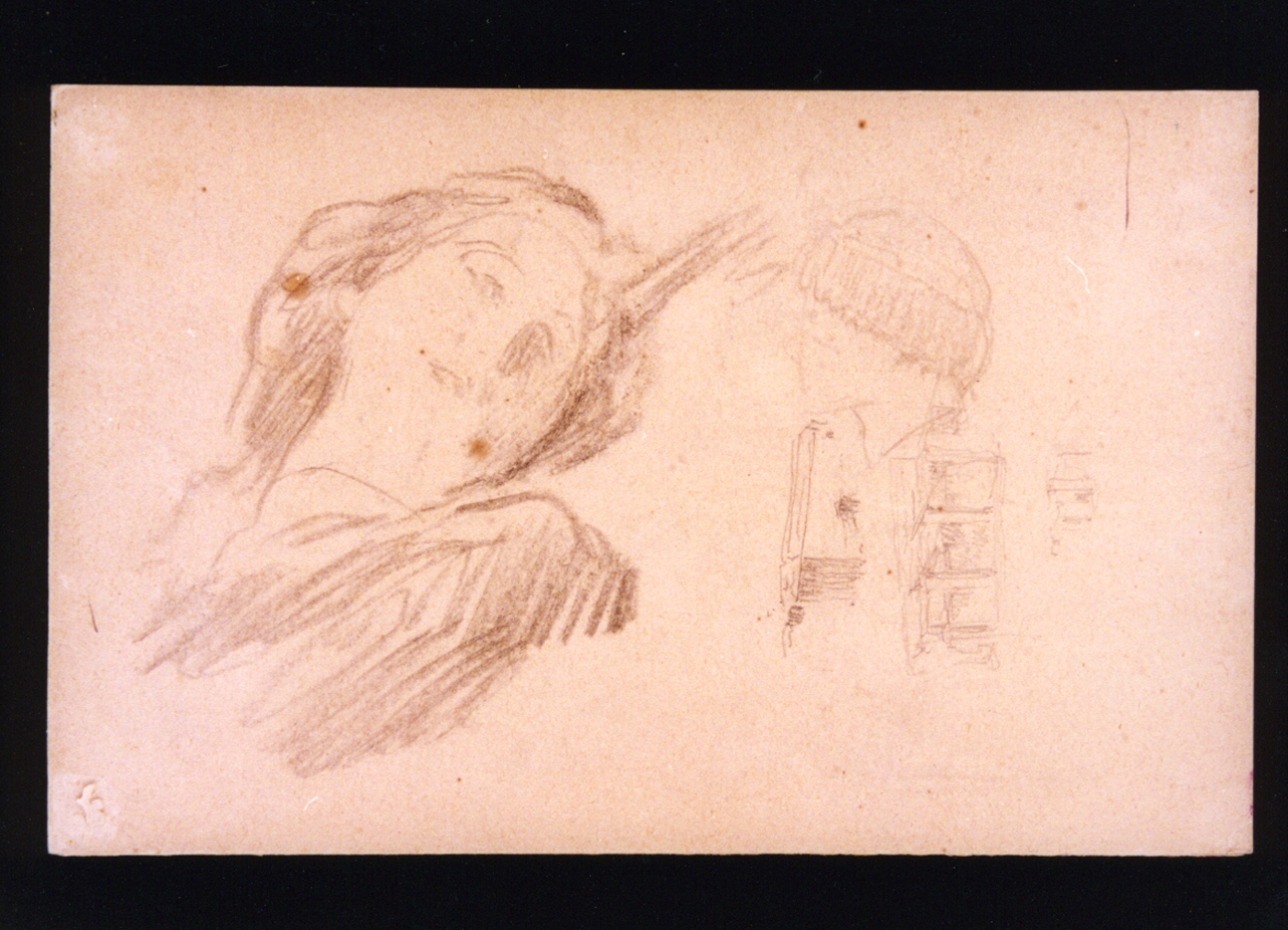 testa di donna e schizzi diversi (disegno) di Vetri Paolo (fine/inizio secc. XIX/ XX)
