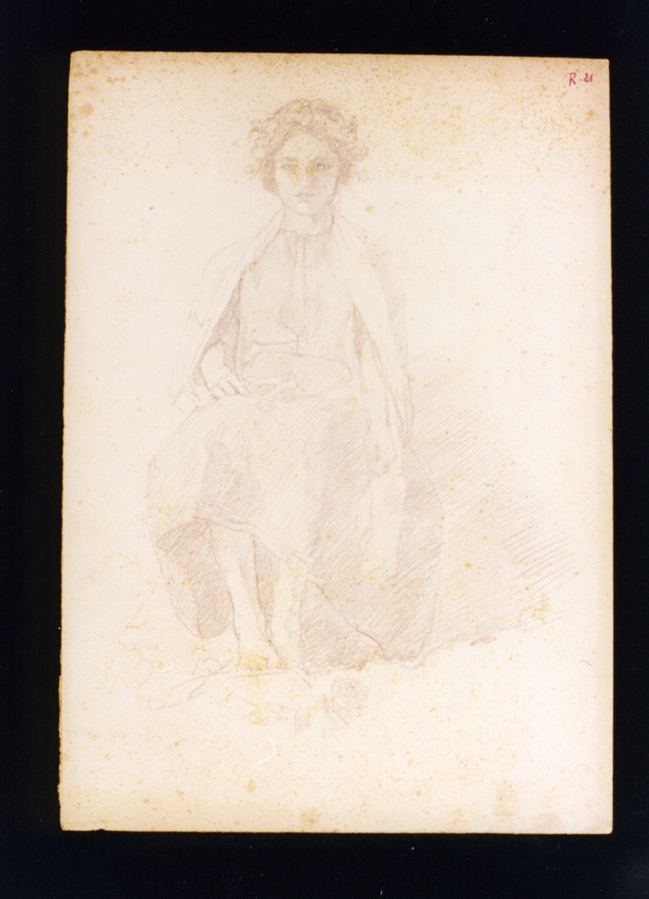 figura femminile seduta con ghirlanda (disegno) di Vetri Paolo (fine/inizio secc. XIX/ XX)