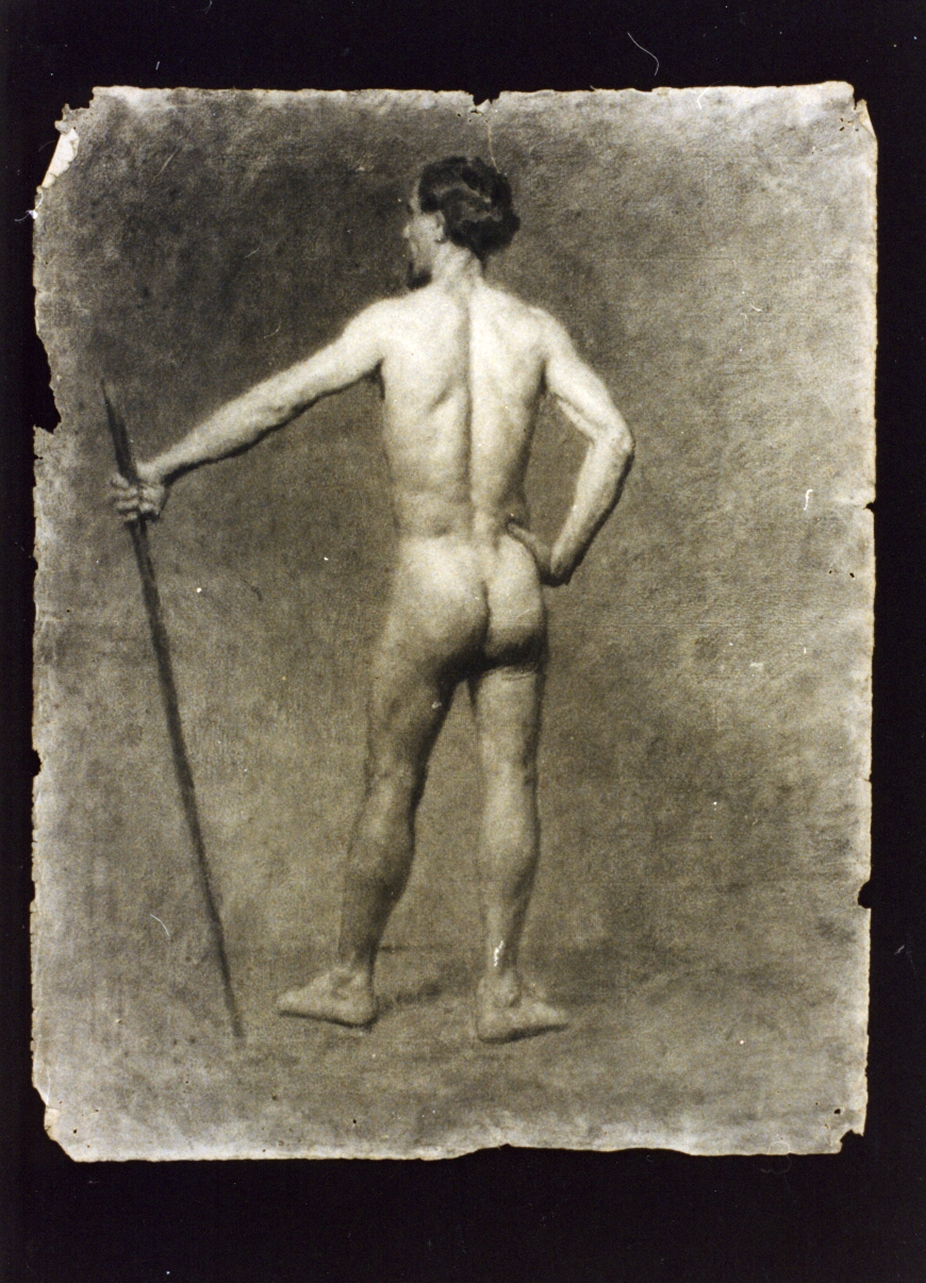 studio di figura maschile nuda di spalle (disegno) di Vetri Paolo (sec. XIX)