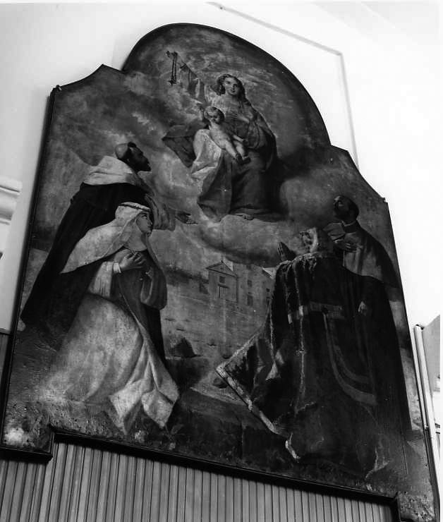 Madonna del Rosario con San Domenico, Santa Caterina da Siena e Santi domenicani (dipinto) di Tomei F (sec. XIX)