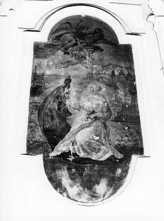 San Giacinto passa a guado sul suo mantello (dipinto) - ambito campano (sec. XVIII)