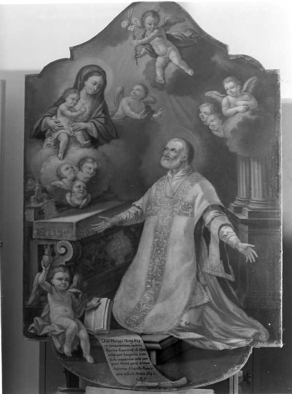 San Filippo Neri ha la visione della Madonna con Bambino (dipinto) di Frascadore Decio (sec. XVIII)