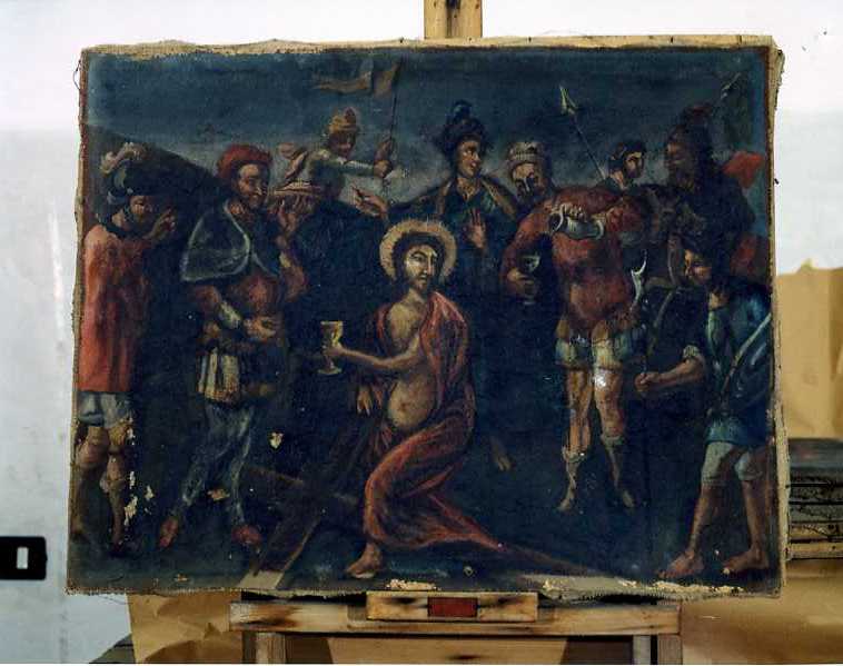 stazione X: Gesù spogliato e abbeverato di fiele (dipinto) di Frascadore Decio (sec. XVIII)