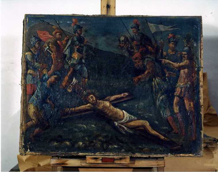 stazione XI: Gesù inchiodato alla croce (dipinto) di Frascadore Decio (sec. XVIII)