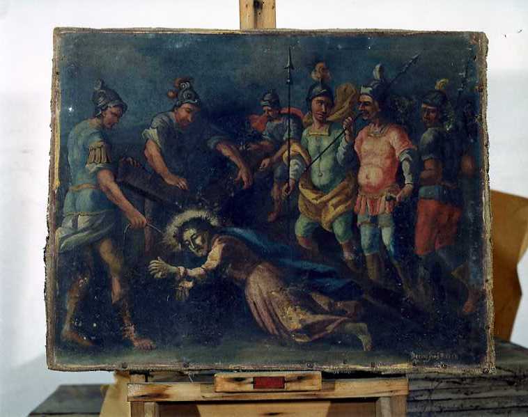 stazione III: Gesù cade sotto la croce la prima volta (dipinto) di Frascadore Decio (sec. XVIII)