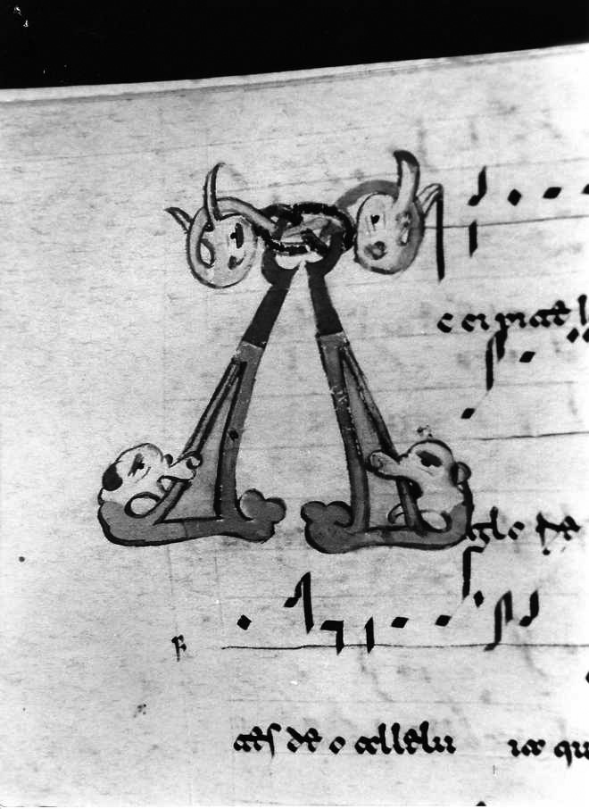 motivo decorativo zoomorfo (miniatura) - ambito cassinese (fine/inizio secc. XI/ XII)